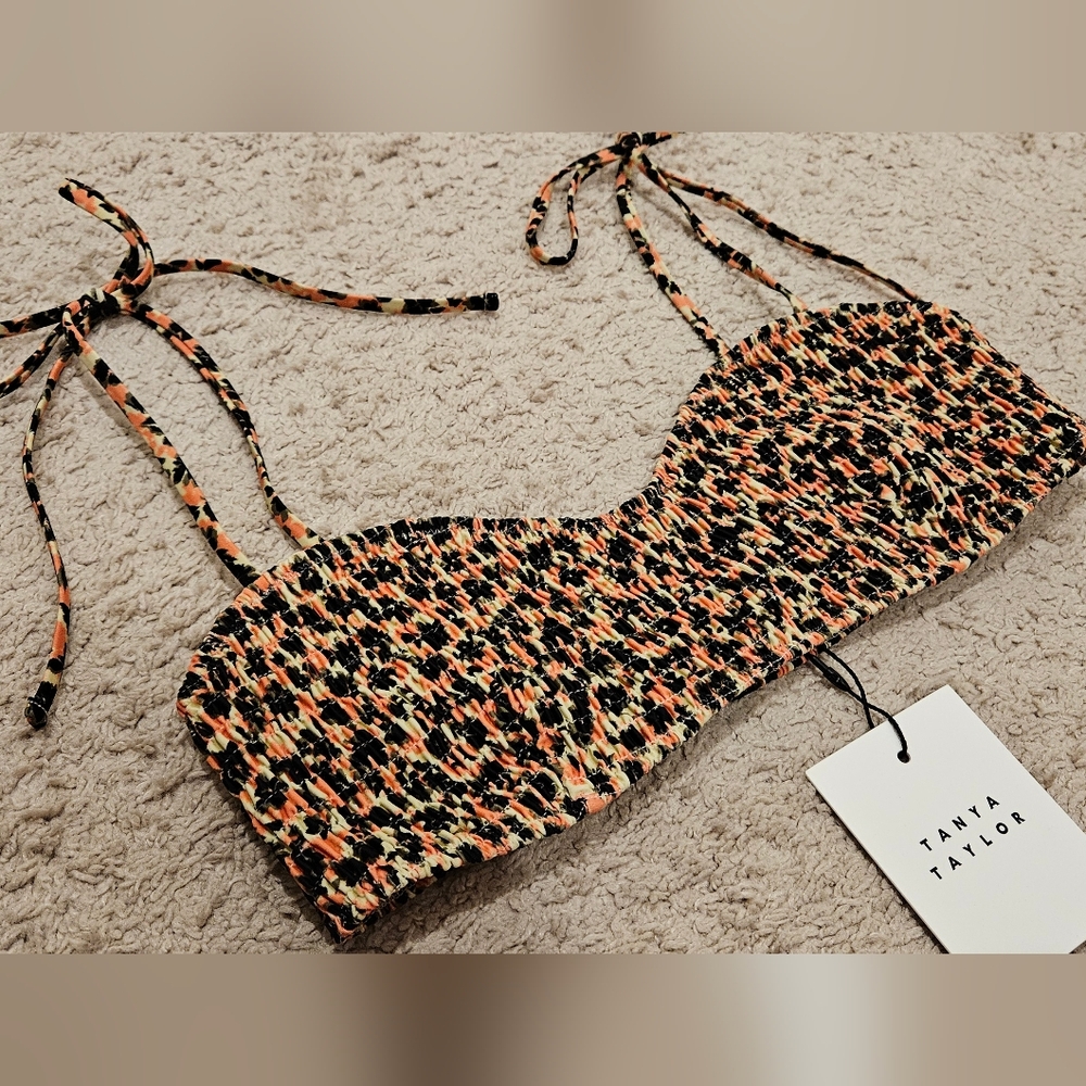 NWT Tanya Taylor Valencia Smocked Bikini Top, Size Large